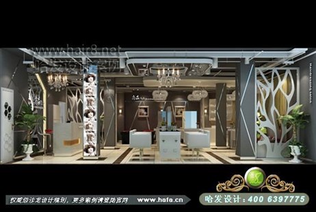 广东省清远市个性线性拼接，打造时尚空间美发店装修案例美发店装修设计案例