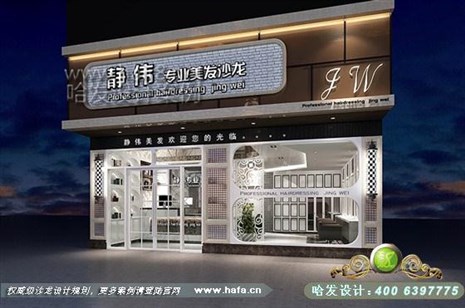 浙江省宁波市本案门头设计的重要性表现在其与众不同与标新立异，加深顾客印象。理发店装修案例