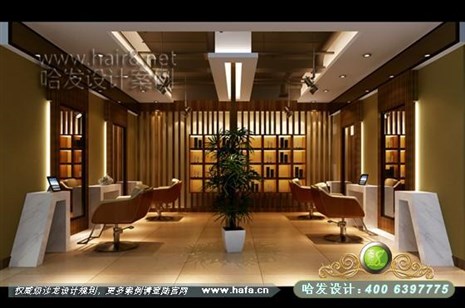 陕西省西安市本案的设计风格大面积采用木饰面，现代于自然的碰撞，打造舒适商业空间理发店装修案例