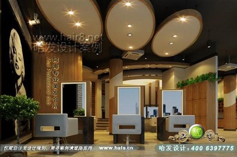 浙江省平湖市阿海专业美发会所运用大量板材的装饰增强空间的质感，增加整体视野！
