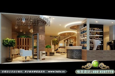 江苏省徐州市徐州丝艺造型现代中式风格诠释了整个空间的优雅氛围，搭配软装设施保留了内敛和优雅。美发店装修设计案例美发店装修案例