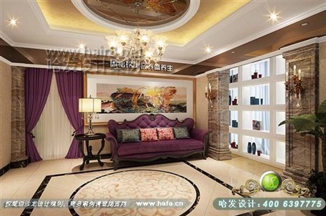 江苏省南京市本案大厅设计师利用不同材质的混搭，及丰富的配色，呈现了这样一个舒适的空间！美容店装修案例