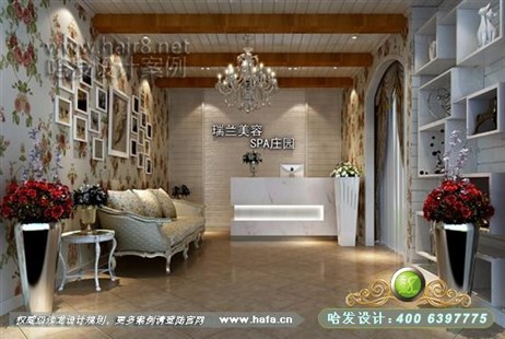 河南省郑州市本案采用欧式田园风格，营造典雅、清新气息，回归大自然美容店装修案例