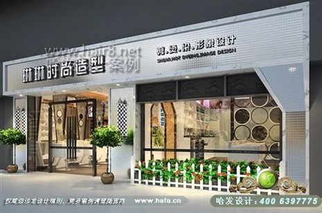 上海市本案门头好的店面形象可以提高顾客入店率，店铺业绩也会随之提升。整个空间雅致发廊设计案例