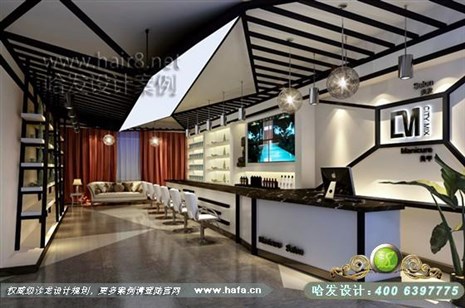 山东省烟台市本案的设计风格大面积采用方管，体现空间的超现代感美发店设计案例