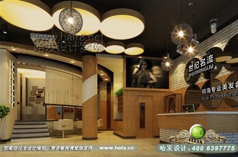 浙江省平湖世纪名流美发会所在空间设计中减少复杂的设计，运用大胆的几何图形点缀，提升空间层次 ！