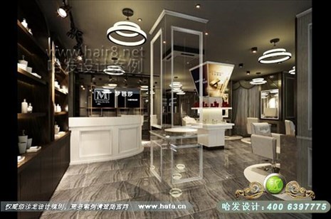 上海省上海市上海梦芭莎护肤造型沙龙延续后现代风格加上欧式线条的装饰，尽显低调奢华。美发店装修设计案例美发店设计案例