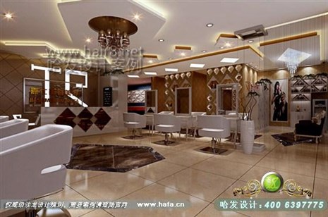 广东省广州市本案运用独特的顶部装饰与墙面的造型整体呼应，奢华的配色呈现品味空间！发廊设计案例