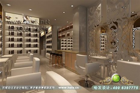 甘肃省临洮市本案表现的是现代欧式风格体现时尚清新、浪漫温馨发廊设计案例