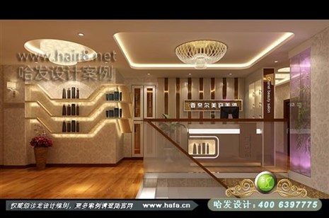 江苏省常熟市本案延续现代风格，采用多种几何体元素的结合，打造简单明亮的空间美容院装潢案例