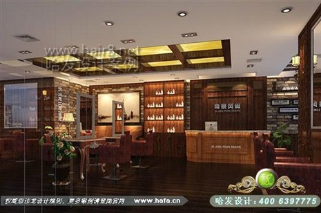 江苏省南京市本案大厅木材具有一种特有的温度，能增加整空间的温馨感！美发店装修设计案例