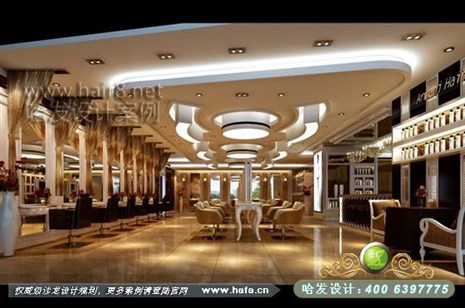 江苏省南通市本案的设计风格为简约欧式，营造典雅、高贵的气质理发店装修案例