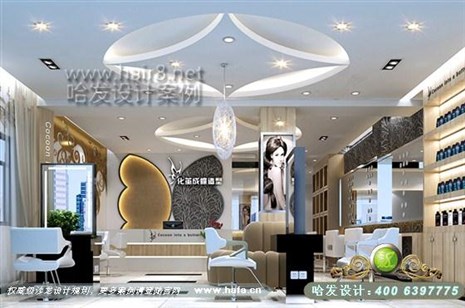 黑龙江省哈尔滨市本案大厅用简化的手法、现代的材料和加工技术去达到简约的效果。理发店装修案例