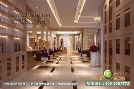 浙江省绍兴市本案的设计风格大面积采用木饰面，体现空间的舒适感理发店装修案例
