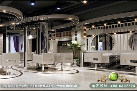 福建省南安市本案延续现代风格，采用钢琴键的元素理发店装修案例