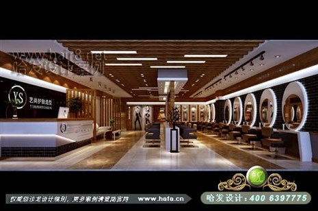 云南省昆明市本案的设计风格大面积采用木饰面，体现空间的舒适感美发店装修案例