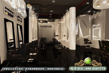 广东省佛山市本案运用现代黑白经典元素，强烈的突出现代风格的简洁清爽美发店设计案例
